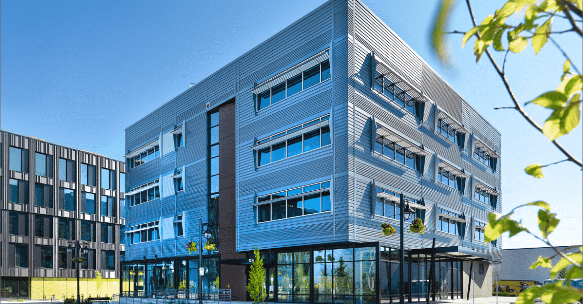 Image of a building designed to send wasted heat to other areas in order to be more sustainable