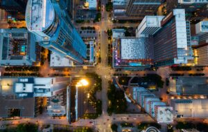 overhead cityscape view